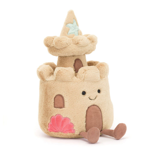 Peluche Amuseables Château de sable en beige avec un motif de coquillage et une étoile de mer