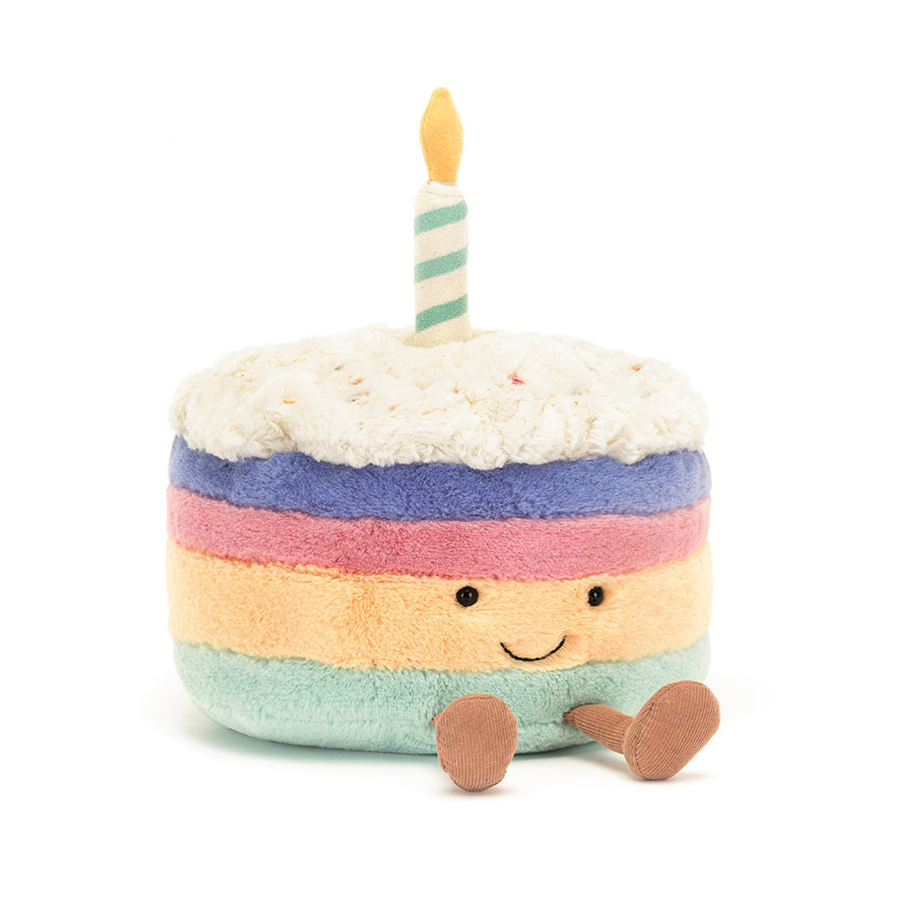 Peluche Gâteau d'anniversaire arc-en-ciel Amuseables crème