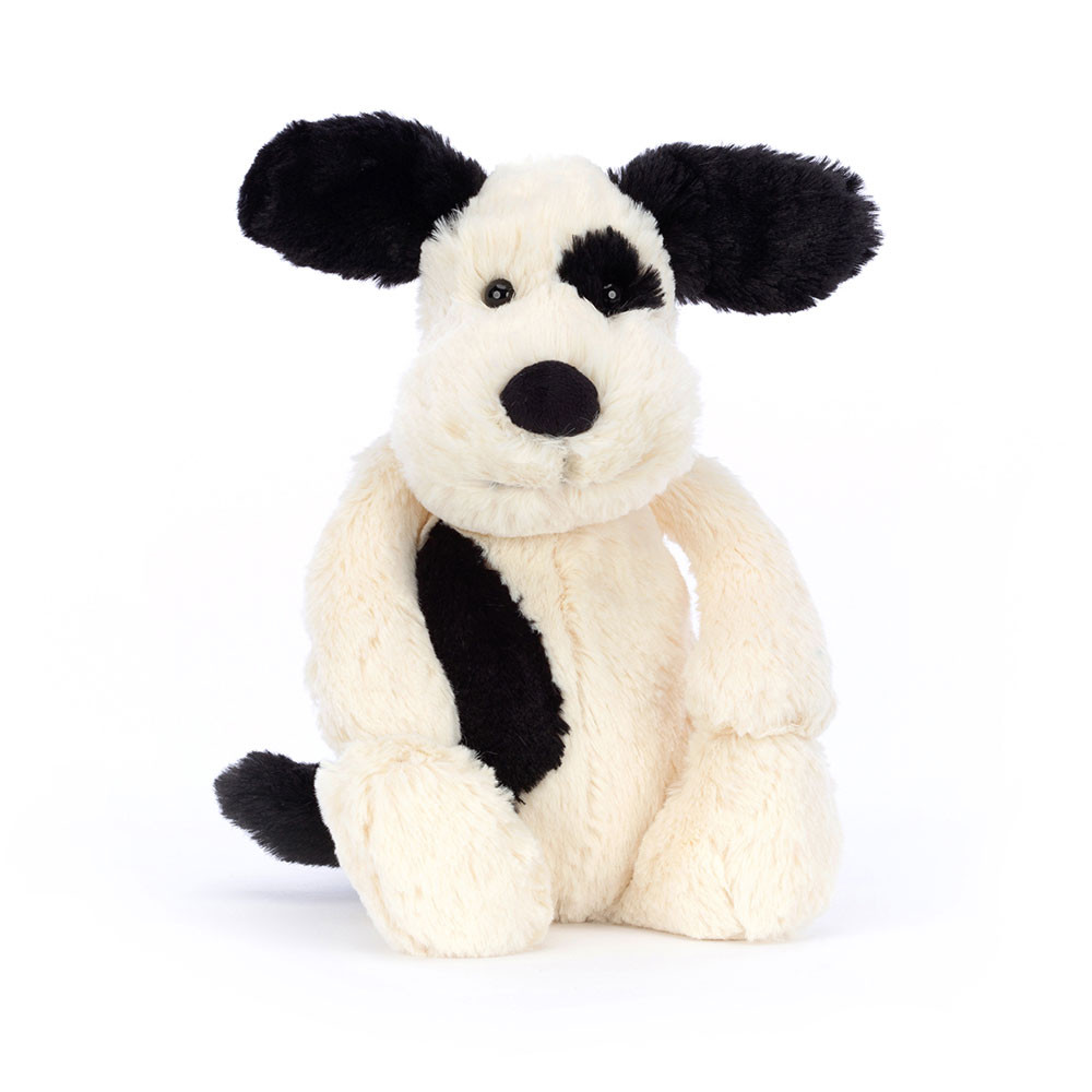 Peluche Chiot Bashful noir et crème