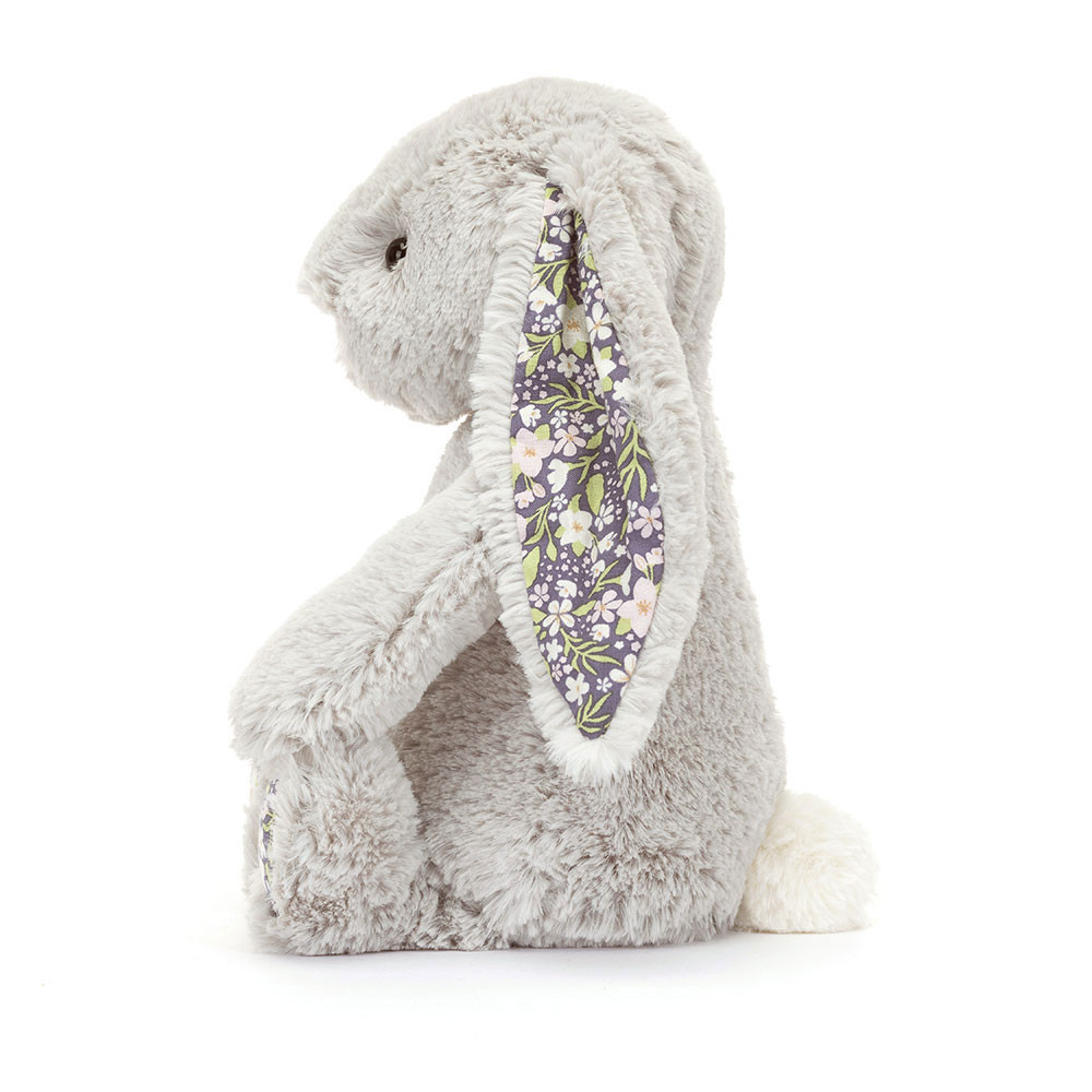 Peluche Lapin Blossom Silver Bloom grise aux accents floraux – vue 3